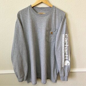 CARHARTT Vintage Y2K Long Sleeve Pocket Tee Spell-out Sleeve Logo XL Gray White